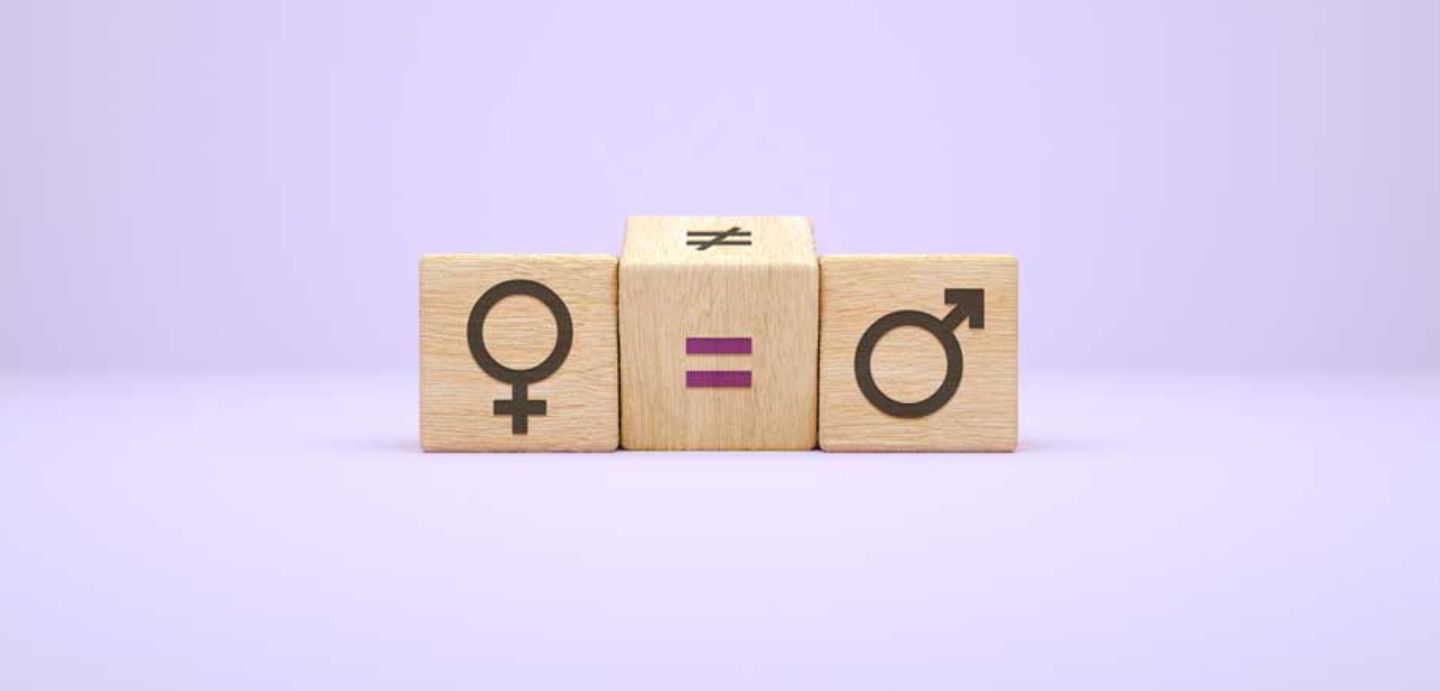 3 cubos, o da esquerda ten o símbolo do sexo masculino, o do centro un igual, e o da dereita o simbolo do sexo feminino